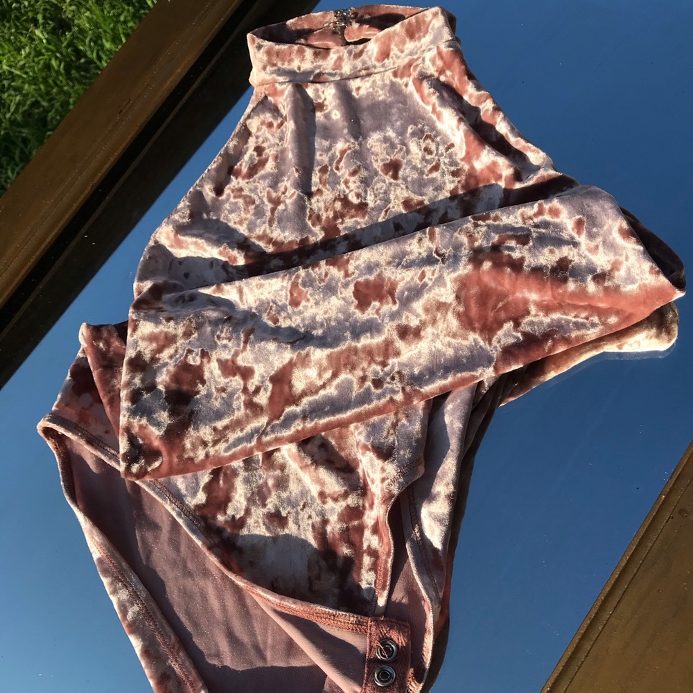 Pink Velour High Neck Bodysuit